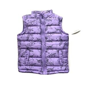 Wanderling Toddler Girls Purple Unicorn Puffer Vest 24M NWT Full Zip Quilted NWT